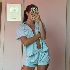 blue terry cloth swim set